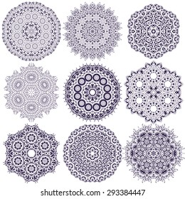 Set of ethnic ornamental floral pattern. Hand drawn mandalas. Orient traditional background. Lace circular ornaments.  Ethnic, Indian, Islamic, Asian, ottoman, Arabic  motifs. Vector illustration.