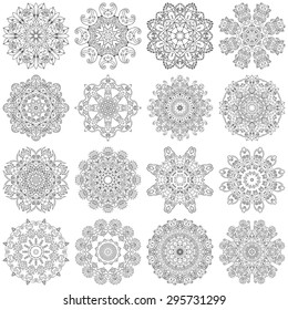 Set of ethnic ornamental floral pattern. Hand drawn mandalas. Orient traditional background. Lace circular ornaments.  Ethnic, Indian, Islamic, Asian, ottoman, Arabic  motifs. Vector illustration.
