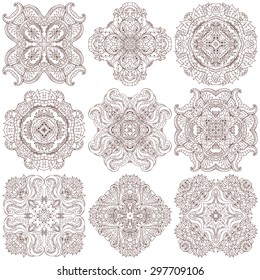 Set of ethnic ornamental floral pattern. Hand drawn mandalas. Orient traditional background. Lace circular ornaments.  Ethnic, Indian, Islamic, Asian, ottoman, Arabic  motifs. Vector illustration.