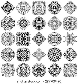 Set of ethnic ornamental floral pattern. Henna mehndi design elements. Hand drawn mandalas. Orient traditional background. Lace circular ornaments. Indian, Islamic, Asian, ottoman, Arabic  motifs.