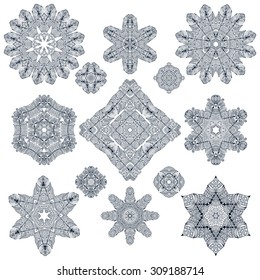 Set of ethnic ornamental floral pattern. Henna mehndi design elements. Hand drawn mandalas. Orient traditional background. Lace circular ornaments. Indian, Islamic, Asian, ottoman, Arabic  motifs.