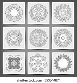 Set of ethnic ornamental floral pattern. Hand drawn mandalas.