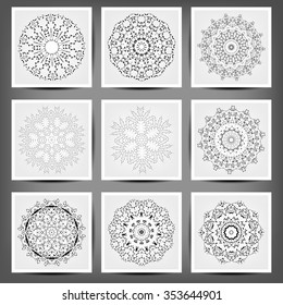 Set of ethnic ornamental floral pattern. Hand drawn mandalas.