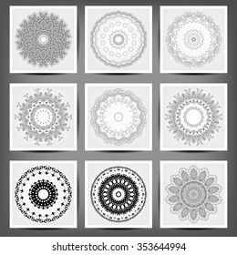 Set of ethnic ornamental floral pattern. Hand drawn mandalas.