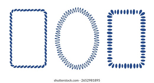 Set of ethnic ornamental frames. Hand-drawn border collection with Greek key meander, zigzag, and floral leaf patterns for decorative design elements, isolated on white background, vector illustration