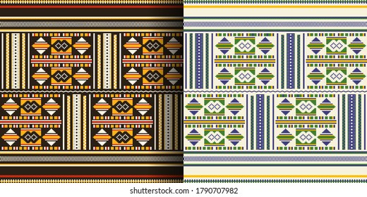 Set of ethnic prints. African Kente cloth. Tribal geometric design.