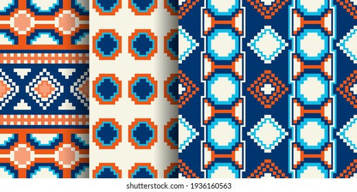 Set of ethnic prints. African Kente cloth. Tribal geometric design.