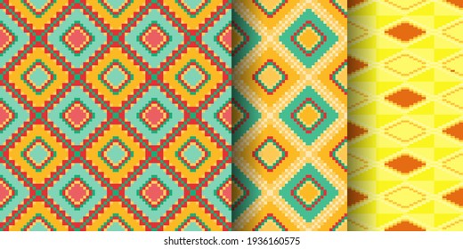 Set of ethnic prints. African Kente cloth. Tribal geometric design.