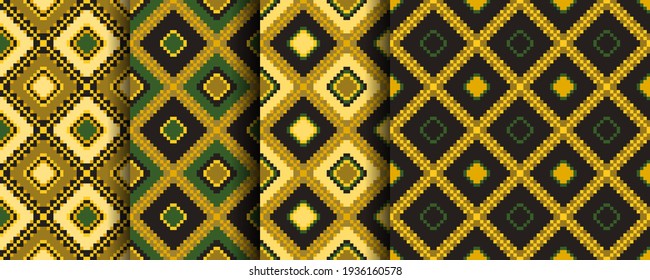 Set of ethnic prints. African Kente cloth. Tribal geometric design.