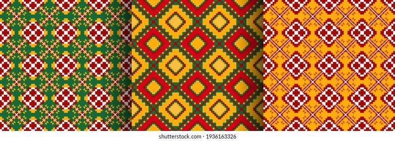 Set of ethnic prints. African Kente cloth. Tribal geometric design.