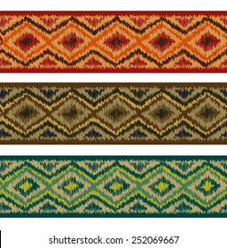 Set of ethnic seamless borders in different colors.  Border decoration elements patterns in vector