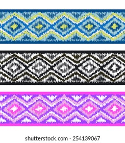 Set of ethnic seamless multicolor borders.  Border decoration elements patterns in vector