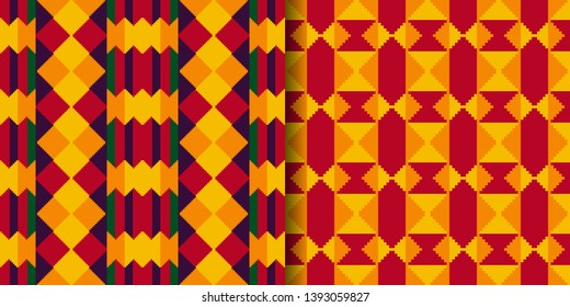 Set of Ethnic seamless pattern. Kente cloth. African textile. Tribal geometric print.