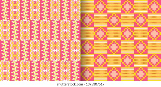 Set of Ethnic seamless pattern. Kente cloth. African textile. Tribal geometric print.