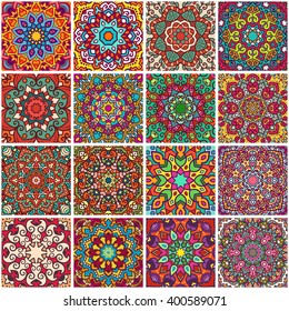Set of ethnic seamless pattern. Vector tribal backgrounds. Aztec and indian style, vintage print.