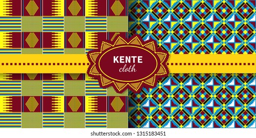 Set of ethnic seamless patterns.  African Kente cloth. Tribal geometric print.