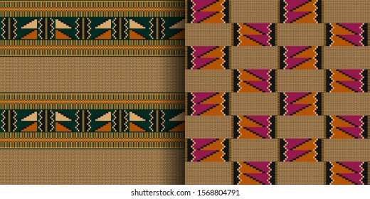 Set of ethnic seamless patterns. African Kente cloth. Tribal geometric print.
