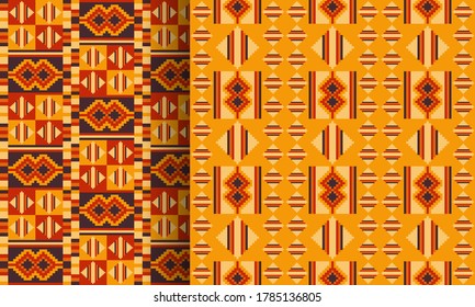 Set of ethnic seamless patterns. African Kente cloth. Tribal geometric print.