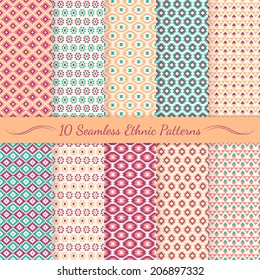 Set of ethnic seamless patterns. Aztec backgrounds. Swatches of seamless patterns included in the file.