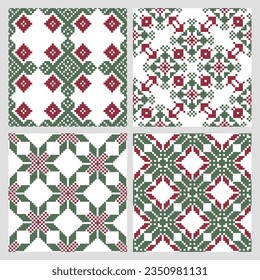 Set of ethnic seamless patterns. Geometric abstract two-color patterns Ethnic motifs. Print, textile, background, vector