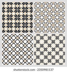 Set von ethnischen nahtlosen Mustern. Geometrisches abstraktes zweifarbiges Muster Ethnische Motive. Print, Textilien, Hintergrund, Vektorgrafik