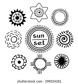 Set of ethnic sun icons/ Hand drawn vector illustration