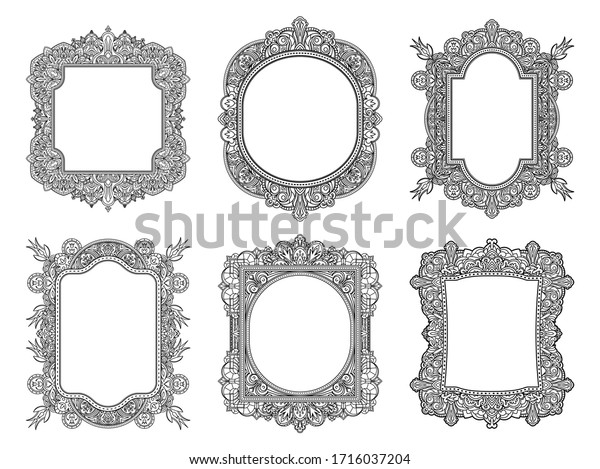 Set of ethnic\
template frames  for design wedding invitations and greeting cards.\
Henna flowers mehndi elements of vintage patterns. Indian or Asian\
motif. Vector\
illustration.