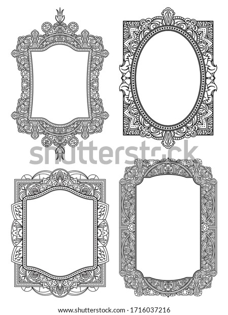 Set of ethnic\
template frames  for design wedding invitations and greeting cards.\
Henna flowers mehndi elements of vintage patterns. Indian or Asian\
motif. Vector\
illustration.