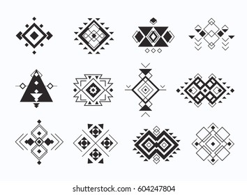 Set Ethno Tribal Aztec Symbols Geometric Stock Vector (Royalty Free ...