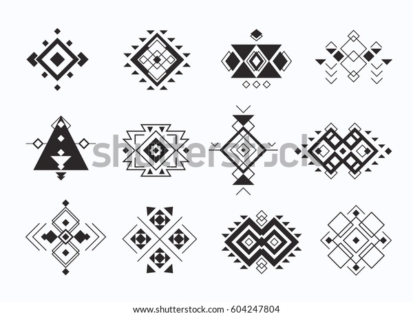 Set Ethno Tribal Aztec Symbols Geometric Stock Vector (Royalty Free ...