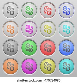 Set of Euro Bitcoin exchange plastic sunk spherical buttons.