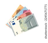 Set of euro currency bills isolated on white background. European money currency. Five,ten, twenty and fifty euro. Vector stock