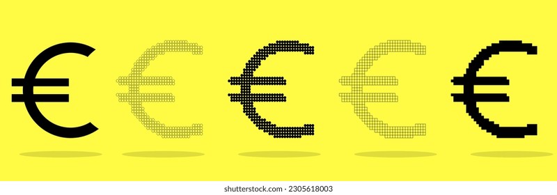 set of euro icon in the style of pixel art, pixelated euro icon.