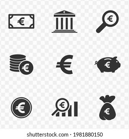 Set Of Euro Money Simple Vector Icons With Transparent Background (PNG). Vector Illustration.