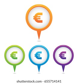 Set of Euro Sign Marker Icons