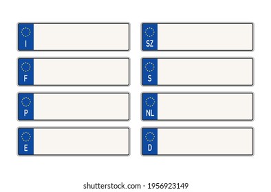 Set europe empty car plate isolated on white background. Vehicle registration number. Vector stock