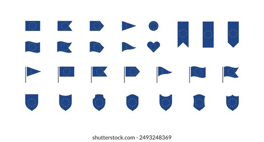 Set of Europe flag. 32 icon national symbol of the European Union. Vector EU illustration