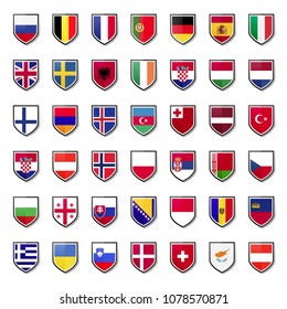 Set europe flags shield badges