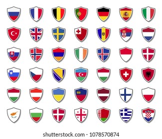 Set europe flags shield badges