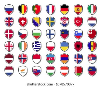 Set europe flags shield badges