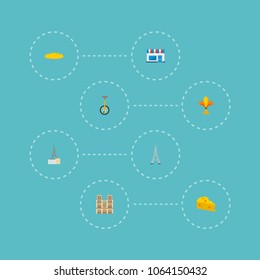Set of europe icons flat style symbols with fleur de lis, architecture, cheese and other icons for your web mobile app logo design.