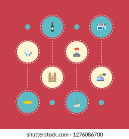 Set of europe icons flat style symbols with cafe, notre dame, wine and other icons for your web mobile app logo design.