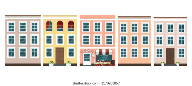 Set of european colorful old houses