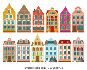 Set of european colorful old houses