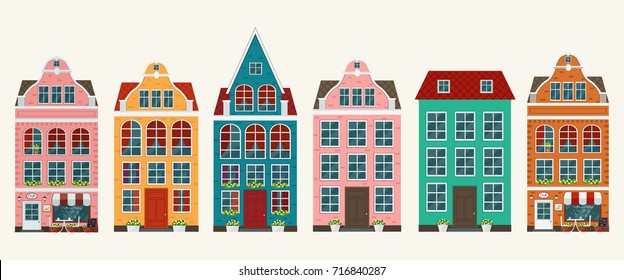 Set of european colorful old houses