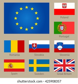 Set of European countries flags on neutral background. Vector illustration