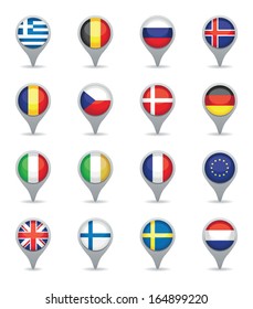 set of european flag pointers