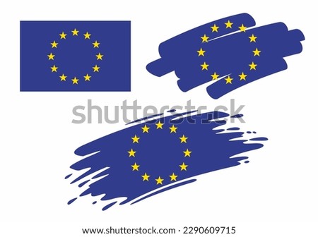 Set of european flags, in different styles - correct, brush, marker and swoosh design. Represents the European Union.