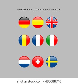 Set of european flags on a grey background, Vector illustration