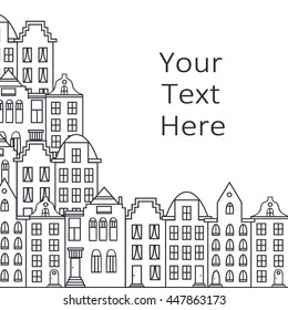 Set of european houses hand drawn seamless pattern. Doodle background vector with sketch objects. Urban style. Europe street decoration